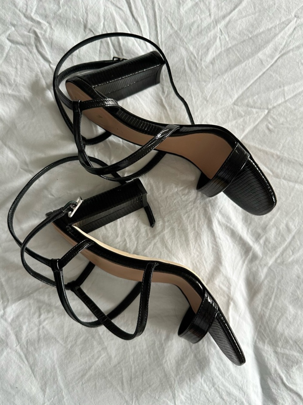 INEZ Selena Heeled Sandals in Black Lizard Embossed Leather - Picture 3 of 7